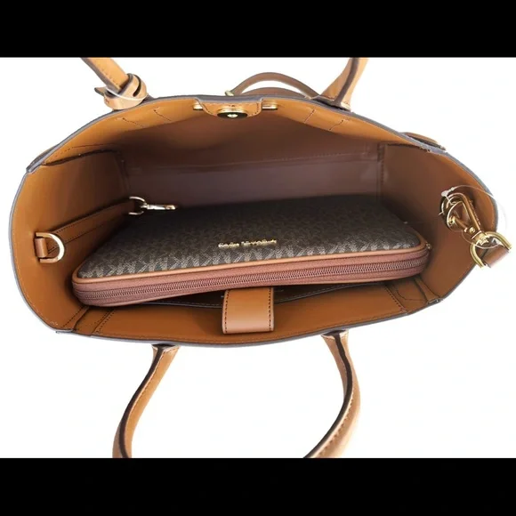 Michael Kors Kali Medium Satchel Crossbody + Ipad Case Brown Gold MK - Picture 8 of 8